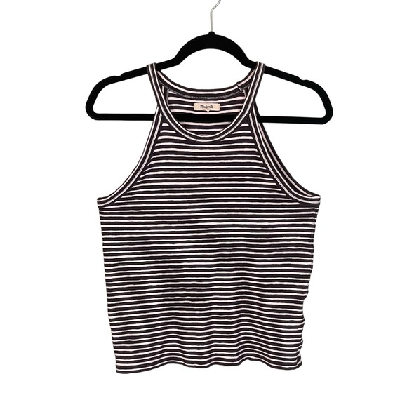 MADEWELL Halter Top Womens Small Stripe Crop Sleeveless Pullover Top Black White - Picture 1 of 8